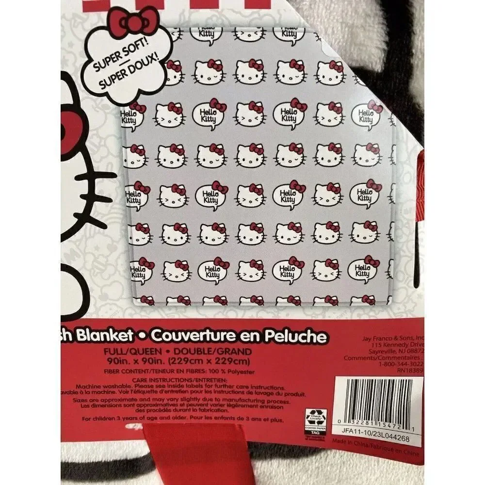 Hello Kitty Full Queen 90x90”‎ Soft Grey Talk Speech Bubble Plush Blanket NEW